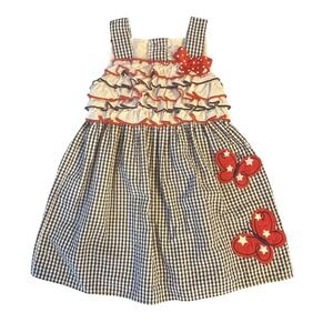 Emily Rose Girls 2T Gingham Seersucker Ruffle Summer Dress Americana Butterflies